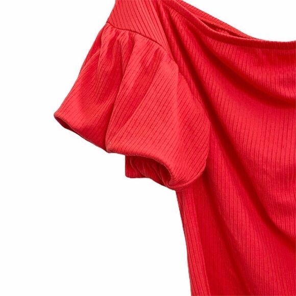 Love Fire Rib Knit Off Shoulder Top Hibiscus - Picture 5 of 12